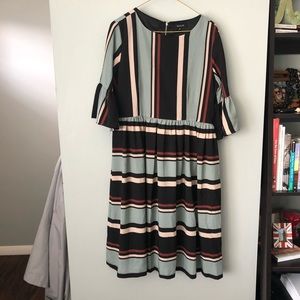 Striped Roolee Midi Dress with Bell Sleeves